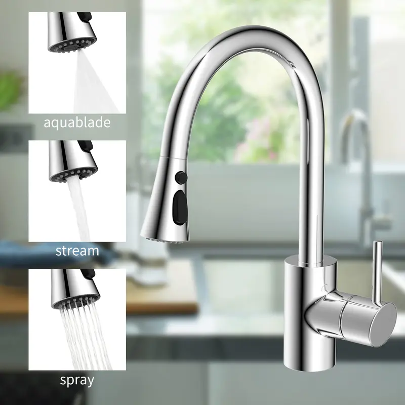 Pull Down Kitchen Faucet Head Replacement, 1 Count 3-Function Kitchen Faucet Head Sink Spray Nozzle with 9 Adapters, Kitchen Fixtures Compatible with Moen, American Standard, Delta, Kohler Faucets 6