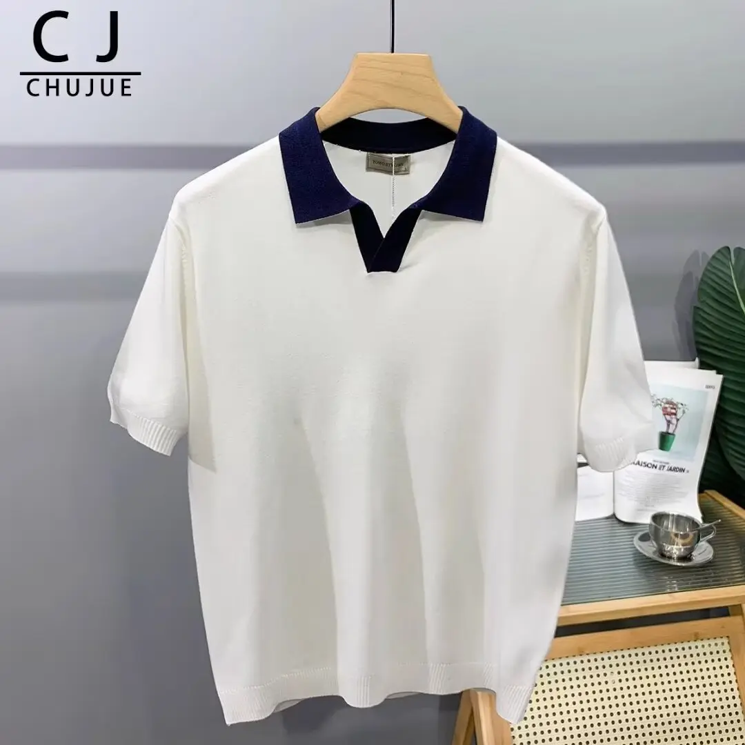 Quần áo nam phổ biến  Áo Polo Dệt Kim, Phong Cách Hàn Quốc Hàng Đầu, Dáng Rộng Vừa Vặn, Màu Sắc Tương Phản, Áo Thun Ngủ Ngắn Cho Nam, Áo Thun Tay Lửng Hợp Xu hướng Thời Trang Menswear Có Cổ Shirt
