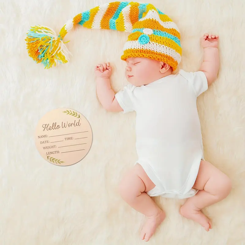 Hello World Wooden Baby Birth Announcement Sign, Baby Shower Gender Reveal Party Decoration, Birthday Party Decoration Supplies, Nameplate Customized 3