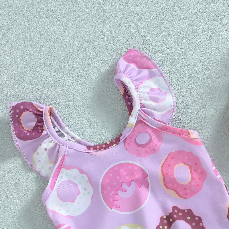 Baby Girls Summer Casual Romper Swimwear Sleeveless Cartoon Donut Print Bathing Suit 7