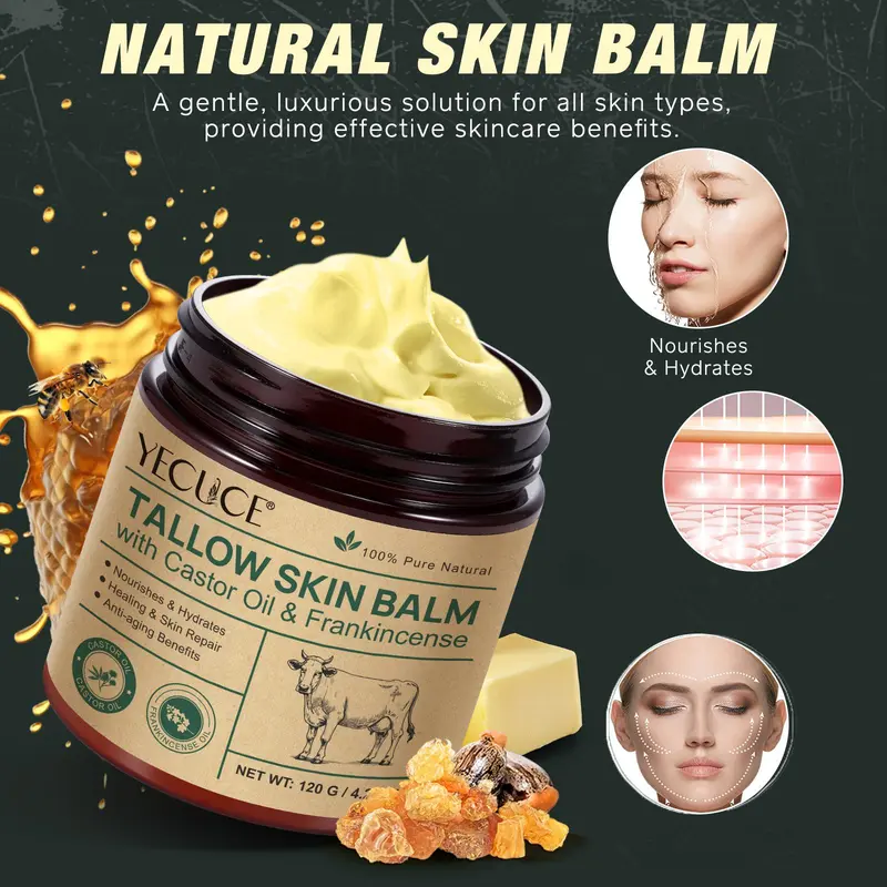 Tallow Skin Balm, Moisturizing Body Cream, Multipurpose Hydrating Body Cream, Moisturizer Suitable for The Whole Body, Brightening Firming Soothing Body Care Product for Women & Men, Cosmetic 7