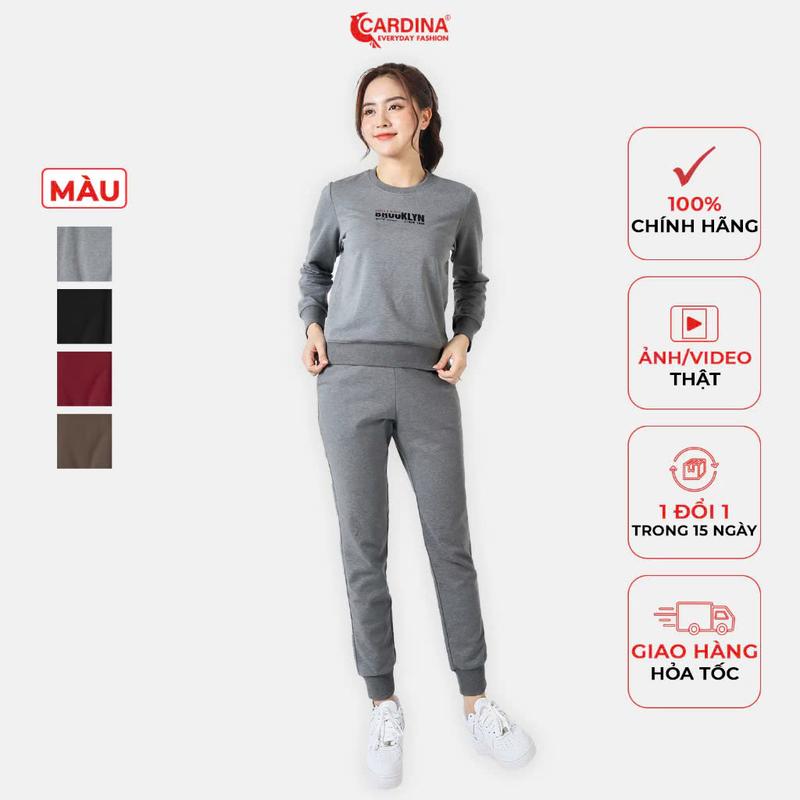  Đồ Bộ Nữ CARDINA Chất Nỉ Cao Cấp Áo Dài Quần Dài Bo Gấu Kiểu Dáng Thể Thao 2NiF03 Sport 