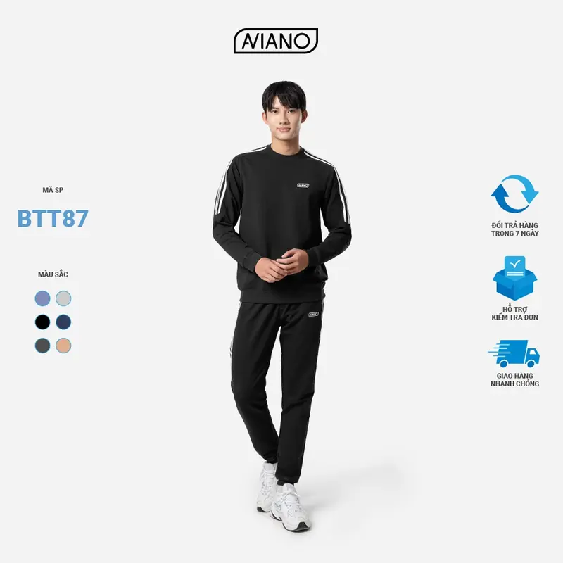 Bộ Thể Thao Nam 3 Sọc Mùa Đông Da Cá Chéo Thời Trang Thiết Kế AVIANO Áo Menswear Sơ Mi 2