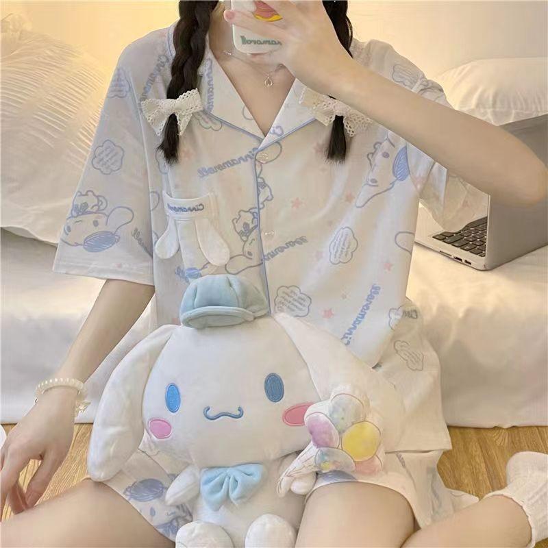 Product Introduction of Women's Summer Japanese Home Satin Loose Pajama Top and Shorts 2Pcs Silk Pajama Set 2