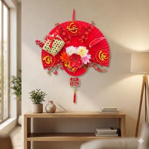 Quạt Decor Tết Treo Tường Chữ Xuân Tài Lộc Kèm Thẻ Tết Đoàn Viên