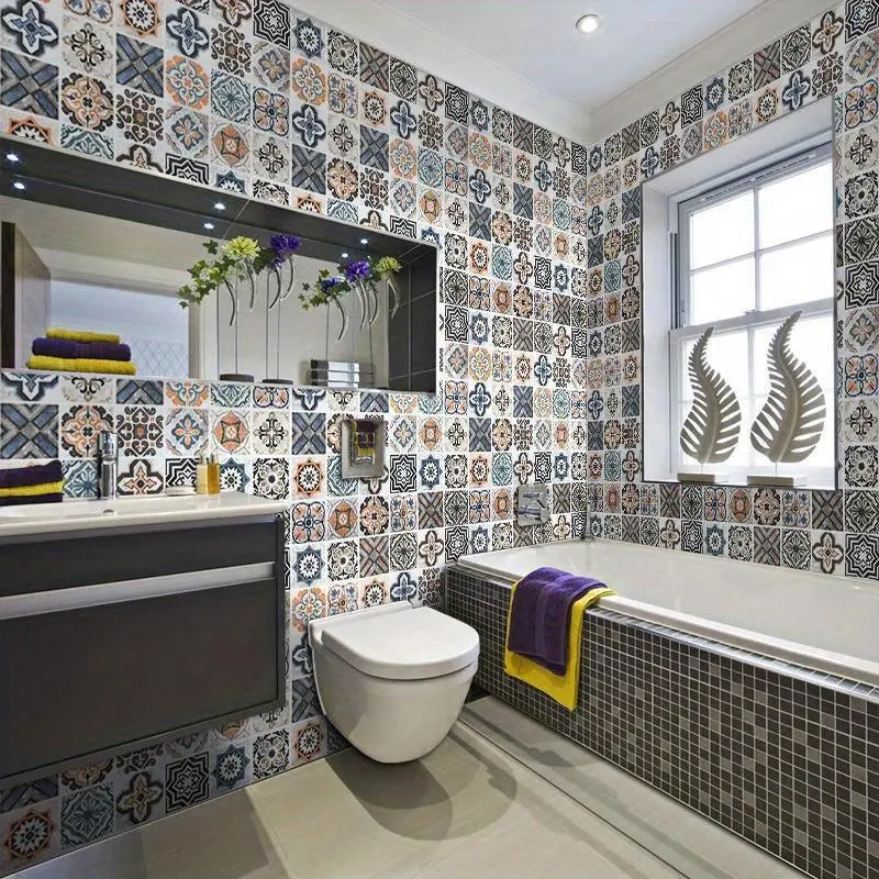 Geometric Pattern Kitchen Tile Sticker, 1 Roll Waterproof Decorative Wall Sticker, Self Adhesive Wallpaper for Home Kitchen Decor 4
