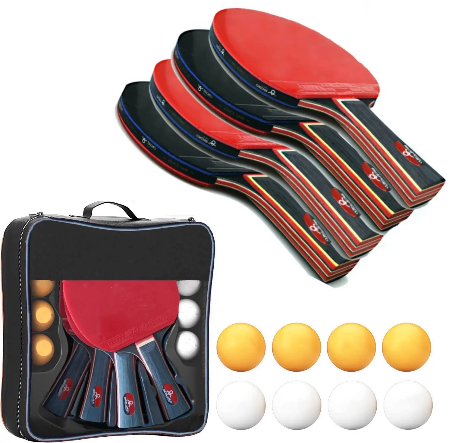 UK Seller - Table Tennis Set, Portable Table Tennis Bats and Balls, Ping Pong Paddle for Adult Table Tennis Racket Set with Compact Storage Case (4 Players Set)