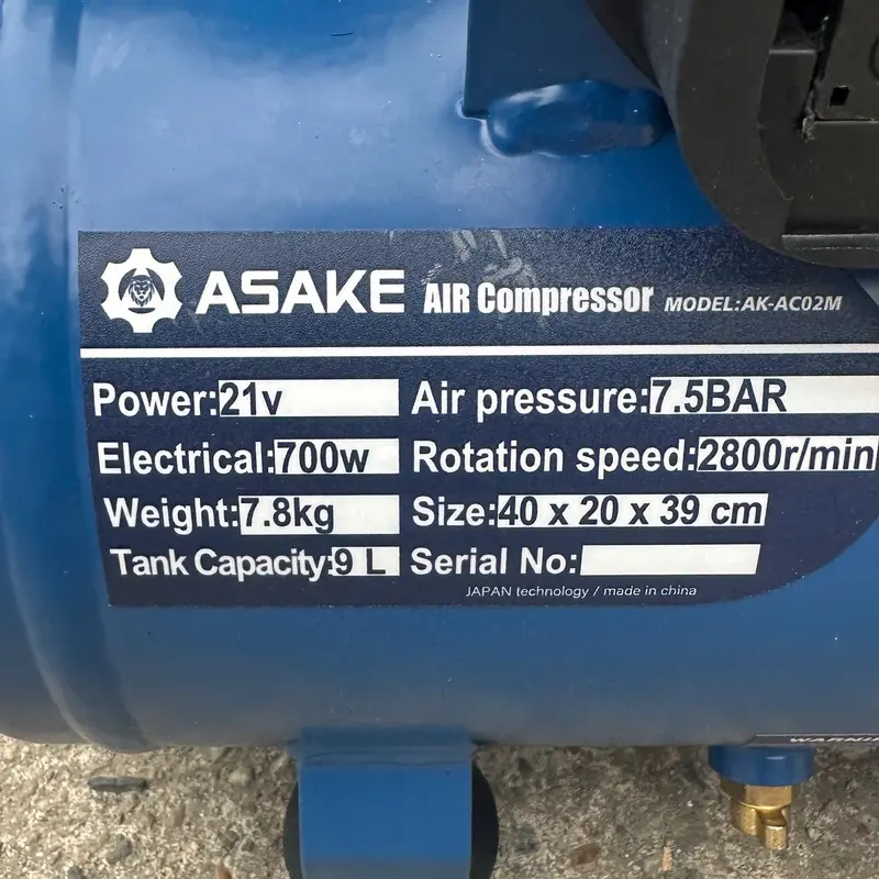 Máy Nén Khí Pin Asake AK - AC02M Dung Tích 9L Chân Pin Phổ Thông M21 Bảo Hành 6 Tháng 7
