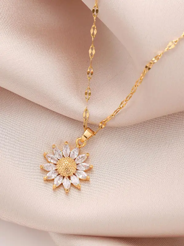 Sunflower Design Pendant Necklace for Women & Girls,  Luxury Stainless Steel Jewelry for Party, Daily Clothing Decor, Trendy All-match & Exquisite Jewelry for Birthday Gift 6