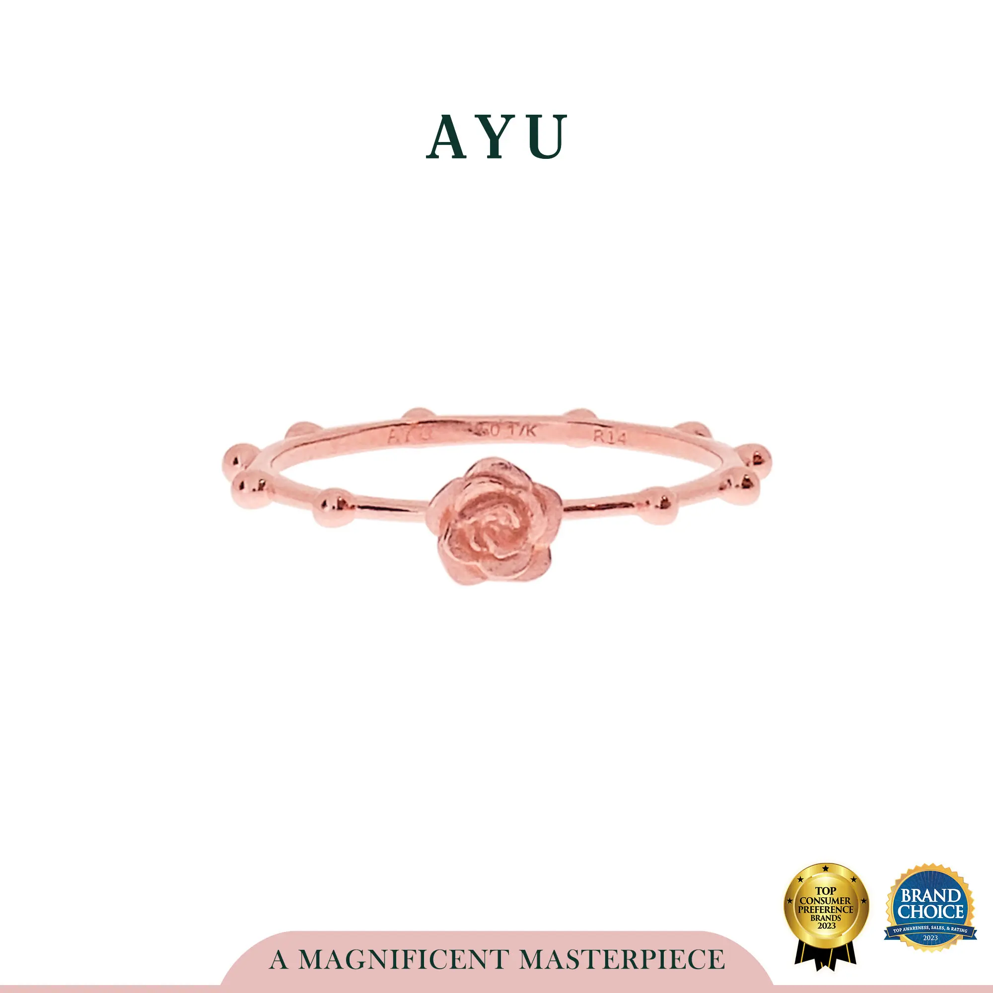 AYU Golden Rose With Spaced Pepper Ring 17K Rose Gold