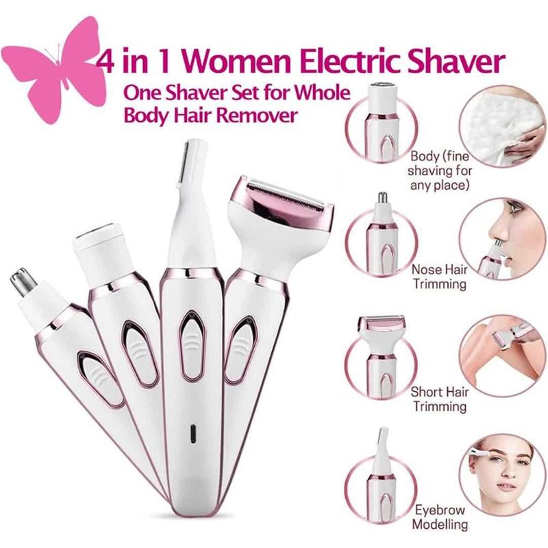 4 in 1 Electric Hair Remover Set, 1 Box USB Rechargeable Portable Gentle Hair Removal Tool for Eyebrows, Nose, Face, Legs, Bikini Trimmer, Kits 6