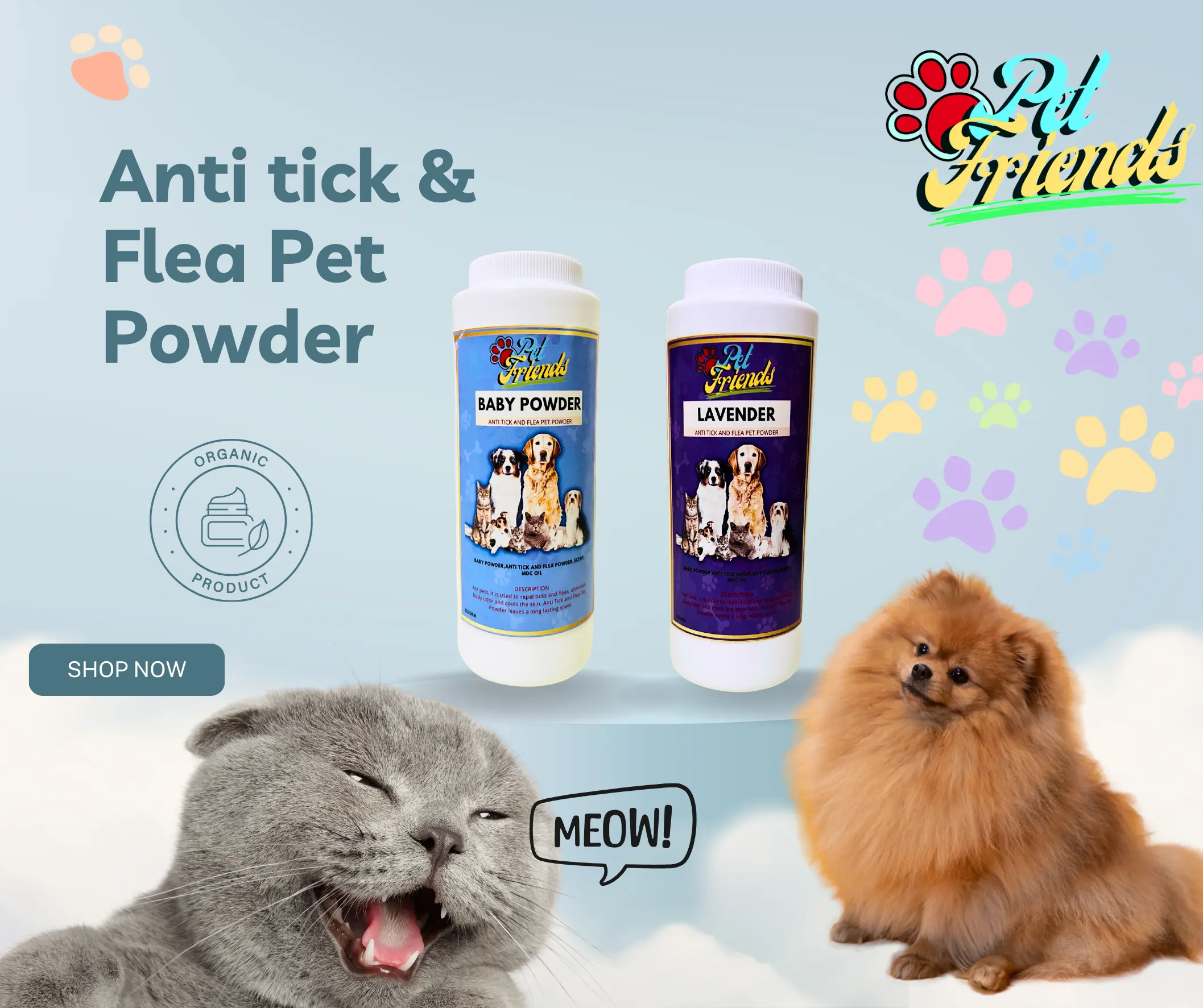 Pet Friends Pet powder anti Tick and Flea for Cat and Dog Long Lasting Scent