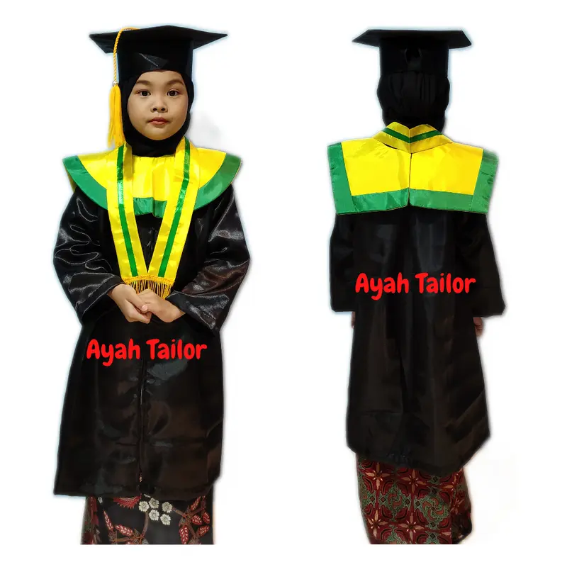 BAJU TOGA JUBAH WISUDA TK PAUD KUNING LIST HIJAU Fashion 3