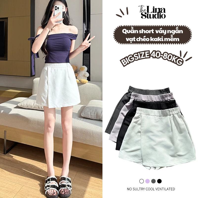 Quần đùi giả váy nữ phom A bigsize TheLinaStudio chất vải kaki mềm mát mặc ở nhà đi làm đi học QS008