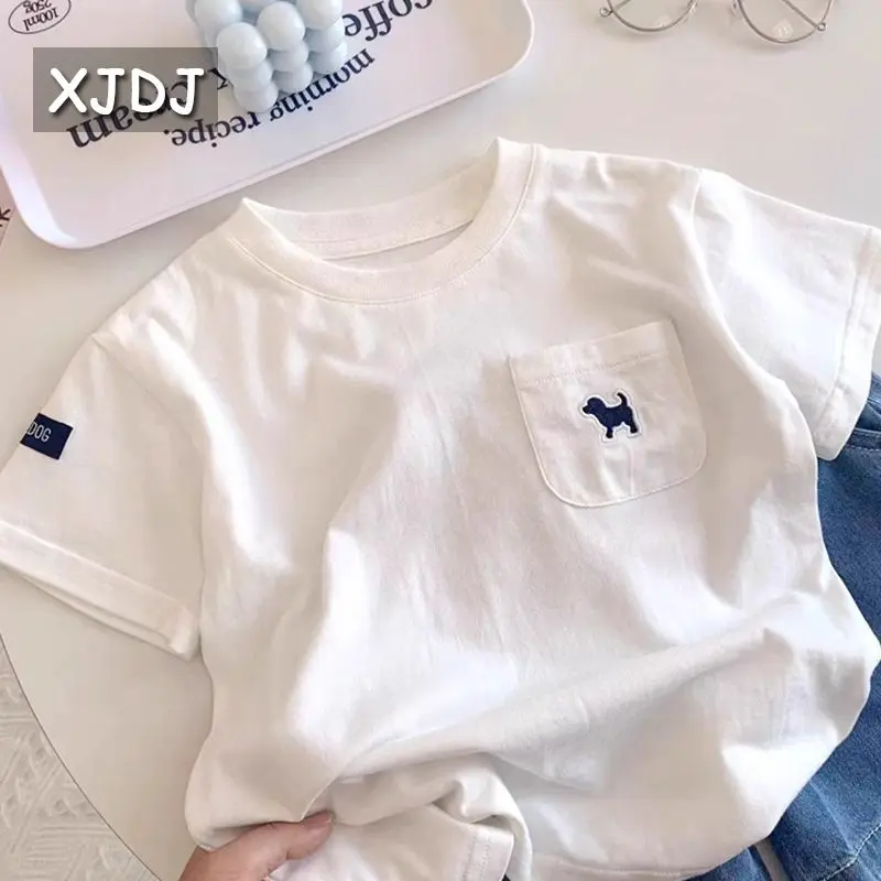 Áo Thun Ngắn Tay Cho Bé Trai, Hàng Mới Về Mùa Hè, Chất Liệu Cotton, Dễ Phối Đồ, Màu Trắng, Áo Sơ Mi Tay Lỡ Dáng Rộng Cho Bé, Phong Cách Thường Ngày Hợp Xu hướng, Thích Hợp Cho Trẻ Em
