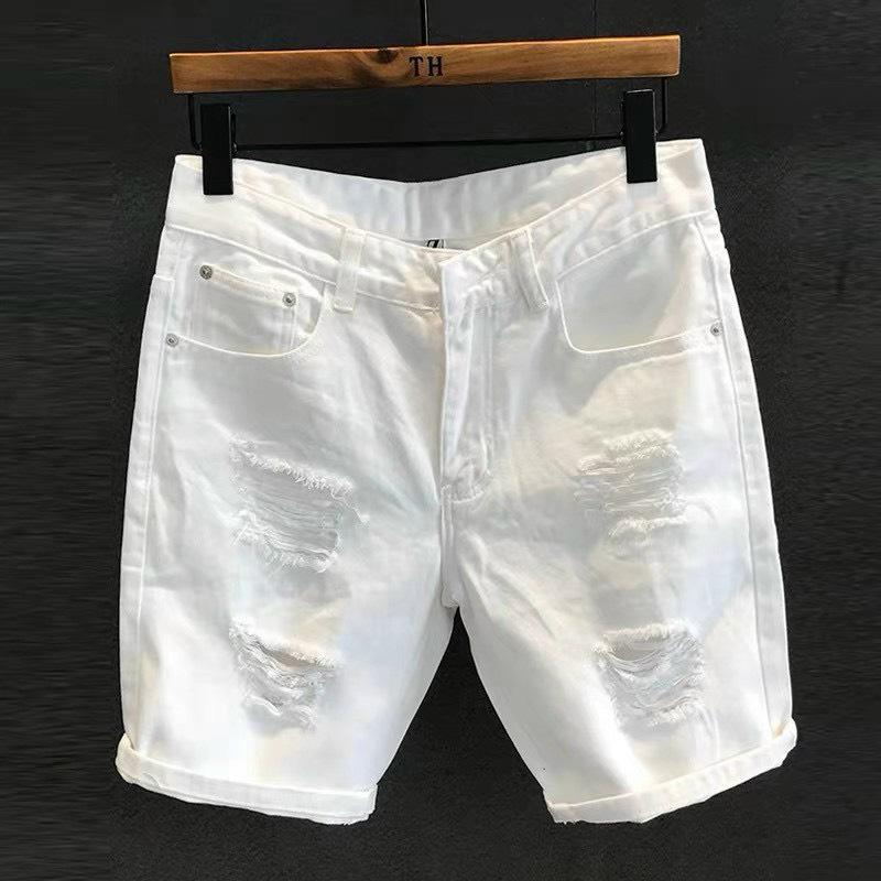 Quần short jean nam trắng rách chất bò quần đùi nam cotton không co dãn QSJN250 Menswear Có Túi Pants