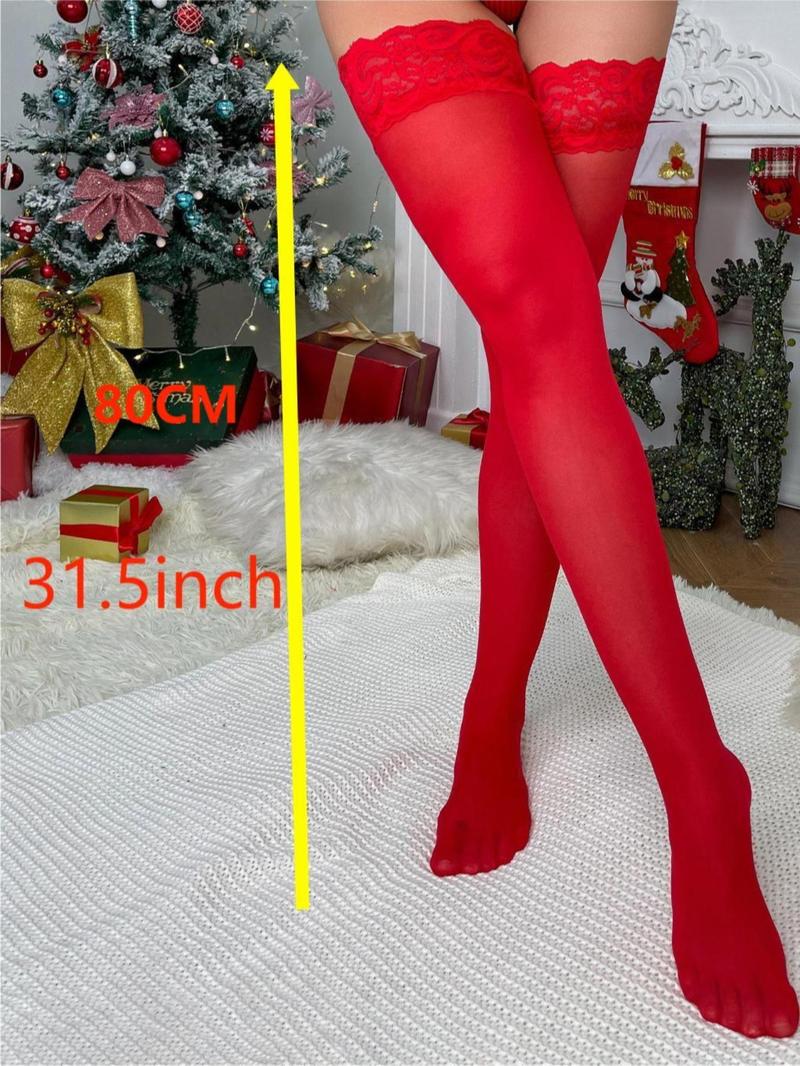 Product Introduction of Women's Contrast Lace Over The Knee Socks, 1 Pair Fashionable Sheer Socks For All Seasons, Comfy Breathable Stockings For Women, Lingerie 12