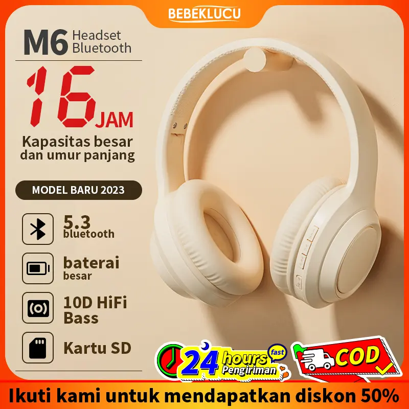 [12Bulan garansi] M6 Headphone Bluetooth Wireless Headset Earphone 5.3 Wired Dual Mode Stereo Bass AUX 3.5mm Bluetooth Headphone Headset Gaming-TH10 Noise Proof Music Headset with Mic