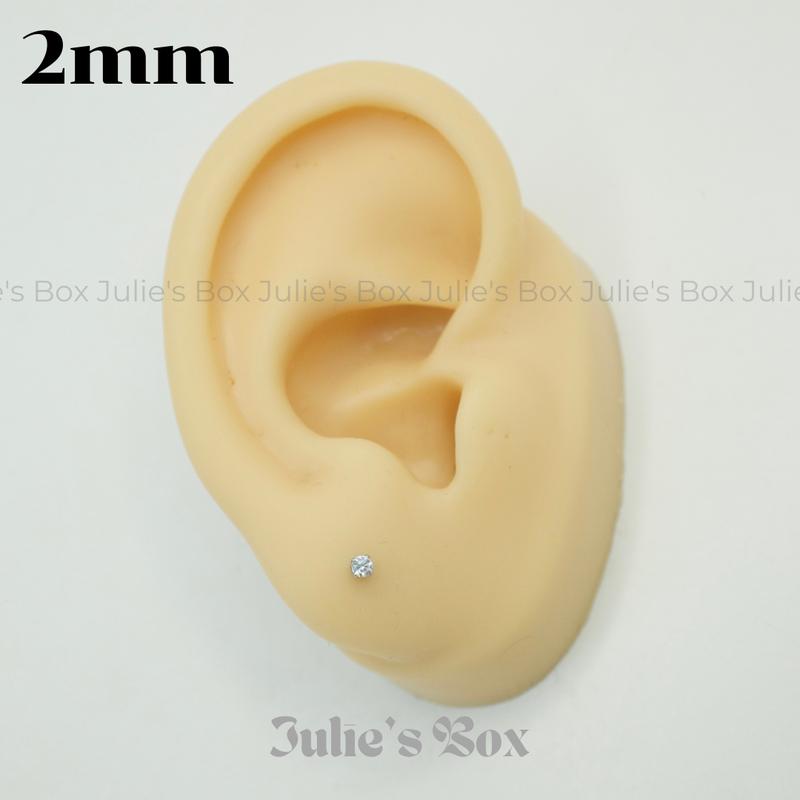 [1 Cặp] [BẤM] Khuyên tai Unisex Đá Tròn Màu Bạc Stainless Steel Không Gỉ Sét Không Ngứa Không Đen Julies Box 66 1