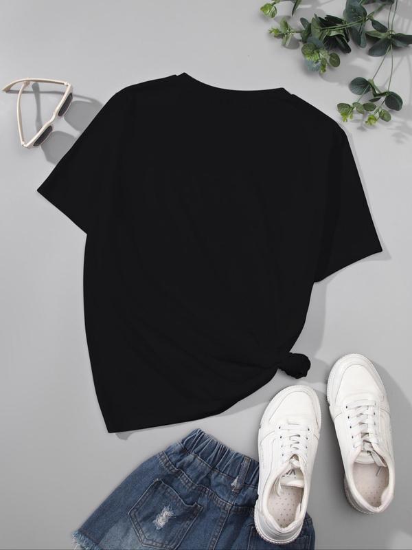 Women's Leopard Lightning & Letter Print Round Neck Tee, Summer Clothes, Fashion Casual Short Sleeve T-Shirt for Daily Wear, Ladies Clothes for Summer 5