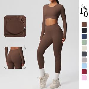 THESISIQUEEN Conjunto de yoga deportivo de doble cara de nylon cepillado, sensación de apenas allí, ajustado, conjunto de dos piezas para correr y fitness