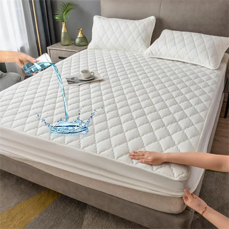Solid Color Waterproof Fitted Sheet, 1 Count Soft Simple Bedding Quilted Mattress Cover, Bedding Supplies for Home Bedroom, Guest Room, Apartment, School 3