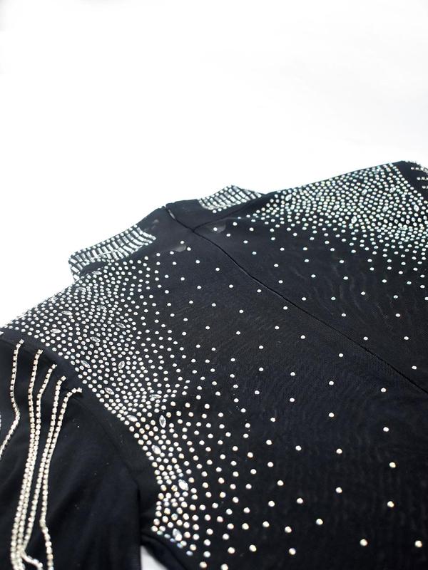 Women's Rhinestone Decor Zipper Back Sheer Mesh Jumpsuits, Fashion Long Sleeve Stand Collar Jumpsuit for Party Club Dating, Women's Clothing for Spring & Fall 6