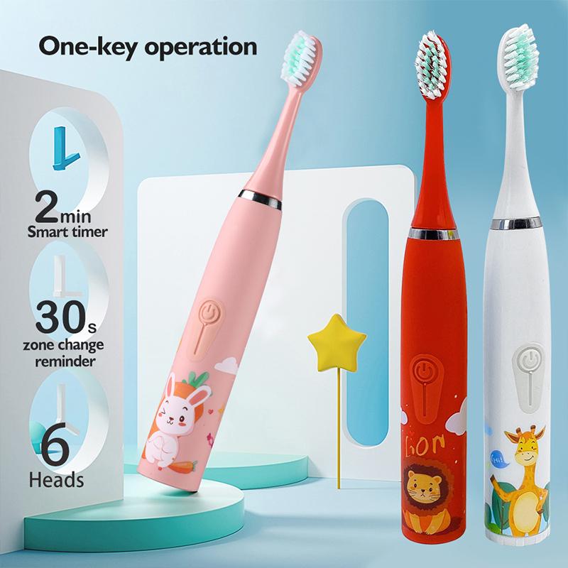 Product Introduction of Children's Electric Toothbrush With Replacement Heads Colorful Cartoon Ultrasonic Rechargeable Soft Hair Sonic Cleaning Brush adult  toothbrush portable  toothbrush 7