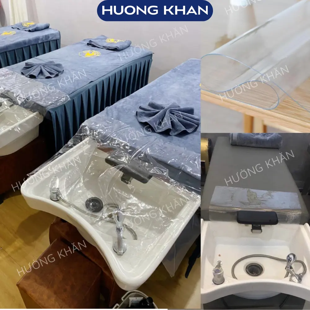 Tấm nhựa dẻo lót giường gội đầu, chắn nước tốt, dày dặn, trong suốt dụng trong spa, salon