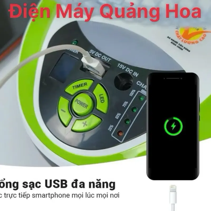 Quạt Sạc Tích Điện Honjianda HJD-FL 316 LED 2 Chế Độ AC/DC 9 Tốc độ gió có đèn , có sạc điện thoại ,tích điện 15-20 tiếng 5