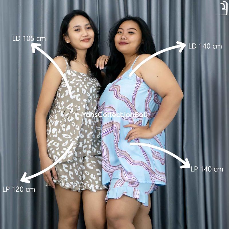 Setelan baju tidur pendek tanktop rayon Bali oneset Casual Celana Wanita 6