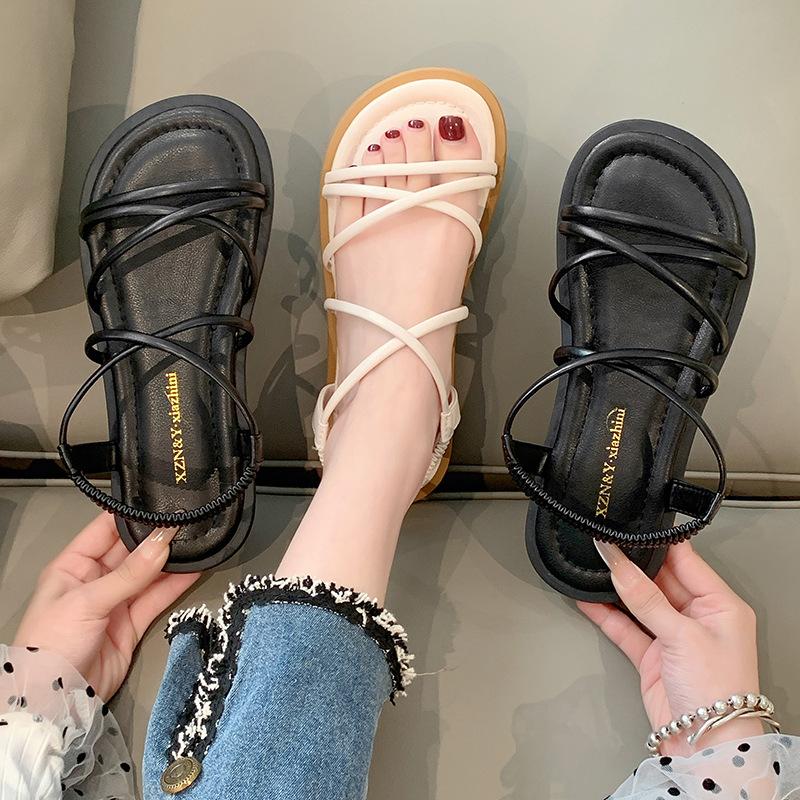 (Lùi 1 size) Dép sandal nữ quai hậu học sinh đi học kiểu 2 quai ngang, quai chéo đế bệt thấp chun sinh viên