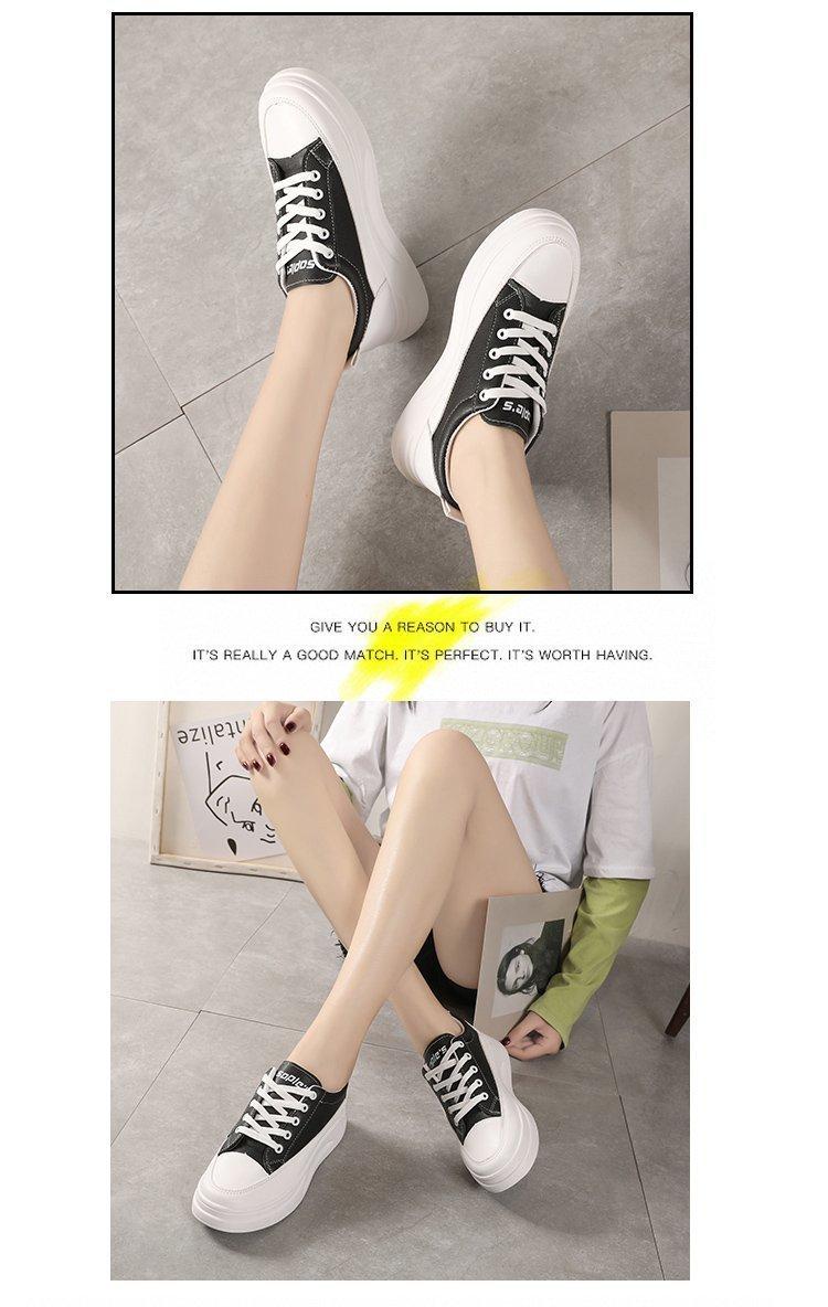 Product Introduction of White Shoes for Women 2023 Spring New Breathable Student Sneakers Korean Style Heightened Platform Shoes Casual Shoes Board Shoes Wholesale 15