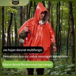 [Meta]Jas hujan hiking portabel berbahan PE aluminized, anti-hipotermia, bersepeda, hiking, multifungsi, jas hujan pertolongan pertama portabel untuk luar ruangan