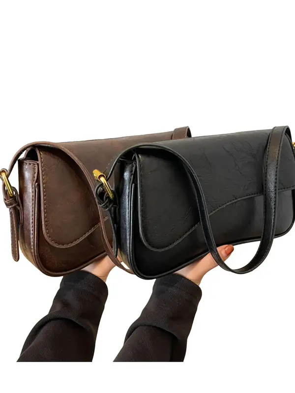 Women's Solid Color Flap Shoulder Bag, Fashionable Flip Cover Magnetic Buckle PU Leather Bag for Work & Commuting, Casual Trendy Versatile High-quality Daily Commuting Bag 7