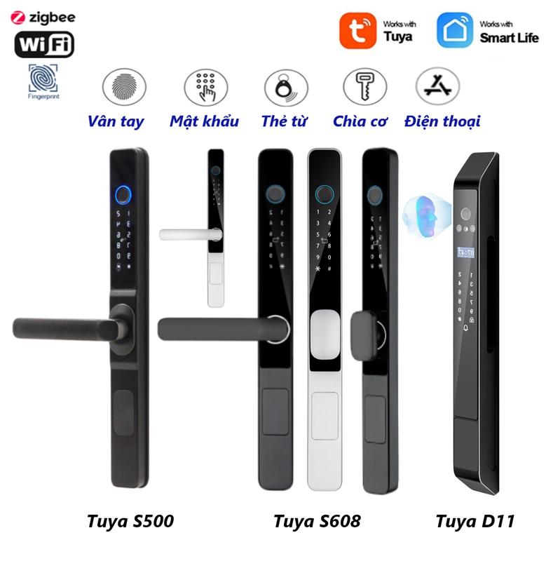 Khoá cửa Face IID Camera vân tay thẻ từ cao cấp Tuya wifi Zigbee chuyên cho cửa nhôm kính xingfa cửa hẹp cửa sắt.