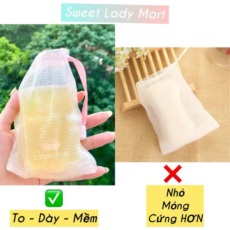 100 Túi Lưới Tạo Bọt Đựng Xà Phòng Mềm Mại Dày Dặn Tẩy Tế Bào Chết Size To 9.5cm*15cm Nhiều Màu Sắc SỈ TOÀN QUỐC (không phải loại size nhỏ, xơ thô cứng) 8