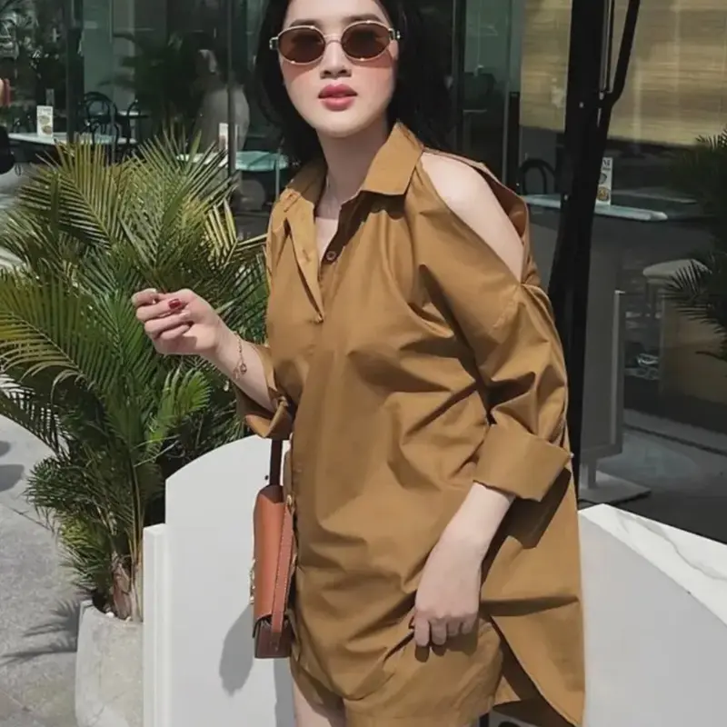 Set Bộ Đùi Bigsize 45-85kg  Đồ Bộ Đùi  Áo Tay Dài Sơ Mi Hở Vai DD69 Set Thời Trang Thiết Kế Mặc Hè Đi Biển Xinh Top Nữ 2