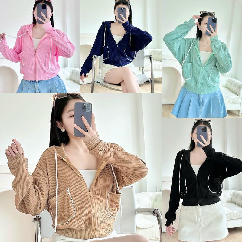  Áo khoác bo túi viền vải xốp nhật nhẹ có túi trong bigsize 50-95kg Top Thun Nữ Jacket Women Bò - B.1226 
