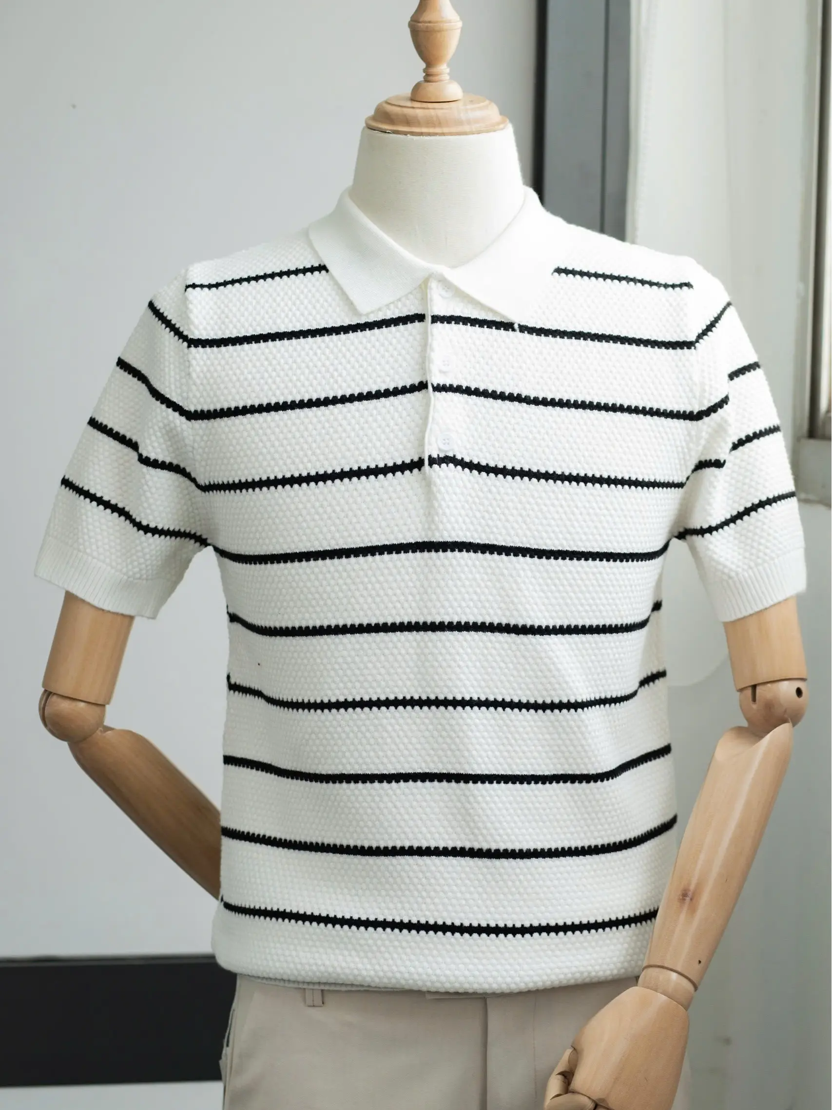 Mã:33 { Áo Dệt Kim } Áo Dệt Kim phối kẻ sọc ngang - Nam - Menswear ( Tặng Vớ )