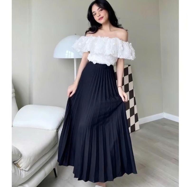  Chân Váy Xếp Ly Dáng Dài - Chân Váy Midi Dập Ly Dài 92CM Lưng Cao Bản Khóa Kéo  CV120 