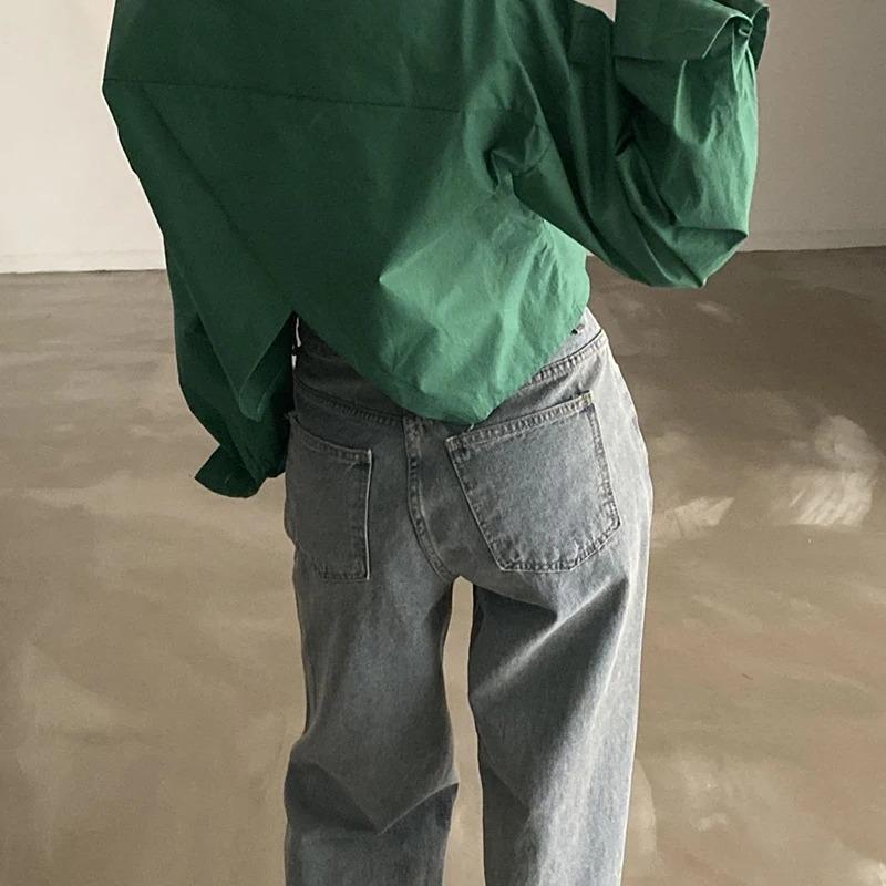 Product Introduction of Fashion Short Shirts Women Korean Chic Loose Solid Color Long Sleeve Crop Tops Female Casual Elegant Button Split Turn Down Collar Blouse 16