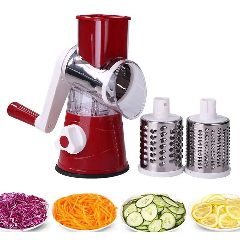 Manual Vegetable Chopper, 1 Set Multifunctional Hand Crank Vegetable Fruit Chopper with 3 Counts Blades, Household Kitchen Vegetable Cutter for Home Dining Room Barbecue