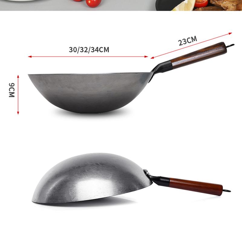 Product Introduction of Traditional iron wok,Non-coating Woks Hand forged  For Kitchen Pan Wooden Handle Wok Kitchen Gas Pot Cookware Kitchen Accessories 10