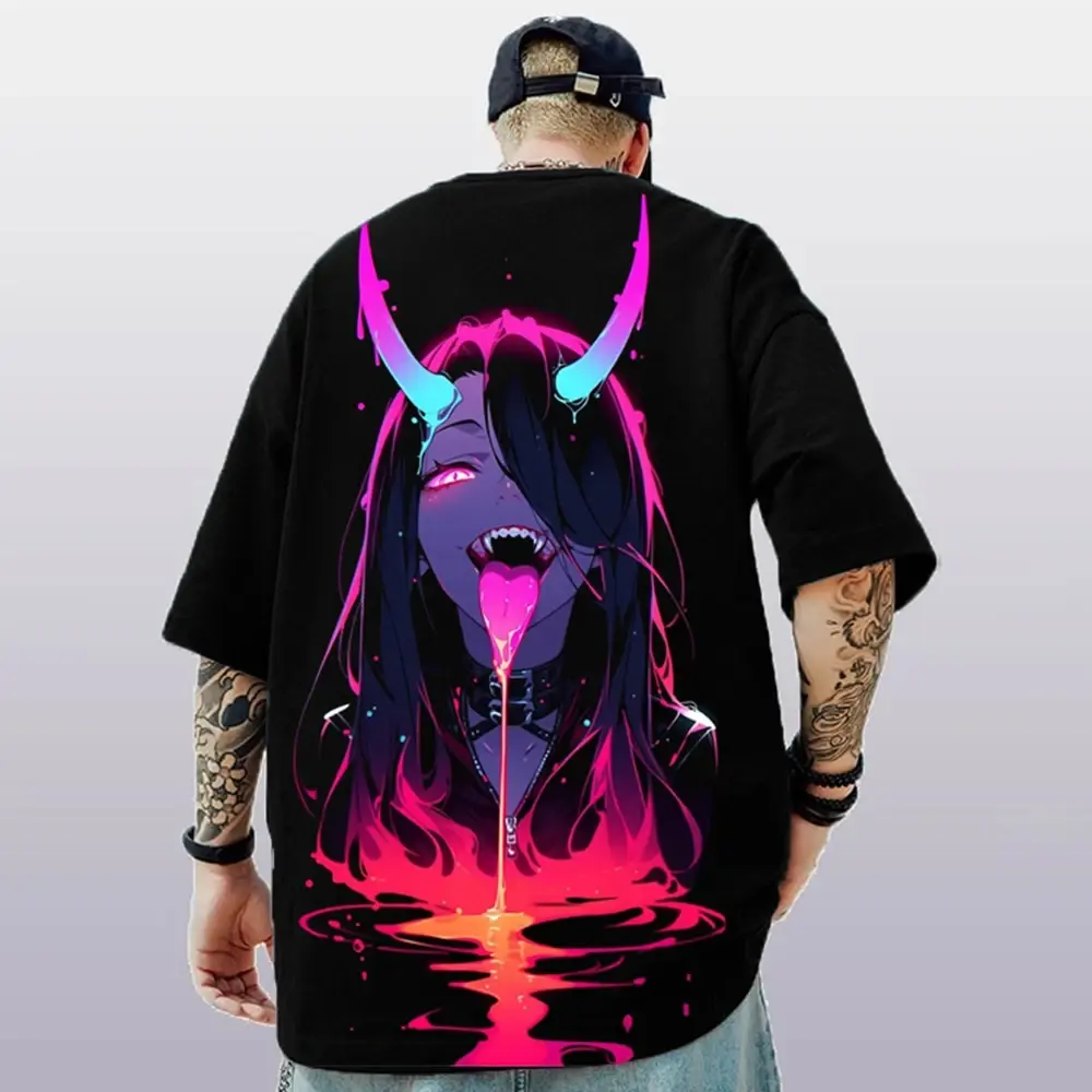 New Cyberpunk Anime Succubus Character 3d Print T-Shirt Summer Casual Men's T-Shirt Trend Tops Loose Oversized Short Sleeve Tees
