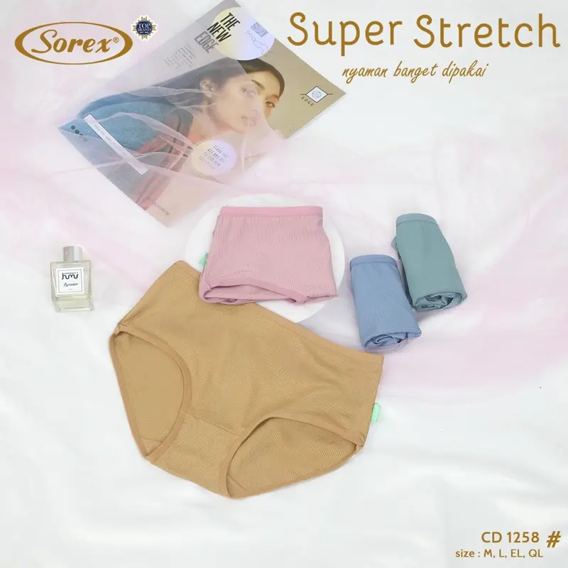 Cd Wanita Remaja Dewasa Sorex 1258 Karet Lembut / Celana Dalam Wanita Remaja Dewasa Cutting Midi motif Salur Timbul Karet Katun 3