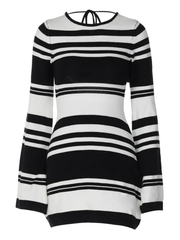 Women's Striped Print Backless Tie Back Sweater Frenchy Style Knitted Dress, Long Sleeve Crew Neck Dress for Spring & Fall, Holiday Dress 2024, Fashion Casual Dresses for Women Daily Wear, Holiday Summer Clothes, Dresses for Women 2