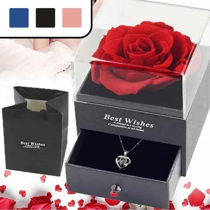 Rose Gift Box  Kotak Hadiah Diawetkan Mawar  Dengan Kalung Tangan Kalung Hadiah Set 0