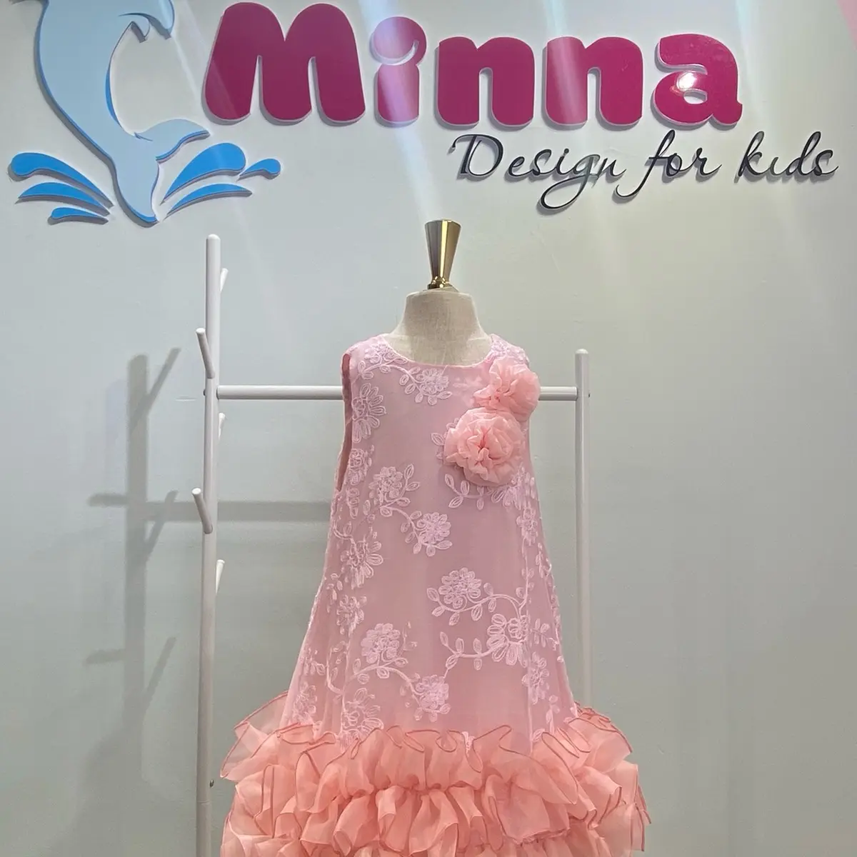 Váy tơ Minna fashion for kids hoạ tiết thêu nổi và chân váy xoè cho bé gái (9-27kg) áo dài tết rẻ Giặt bằng nước lạnh Slim-fitting váy váy  tết