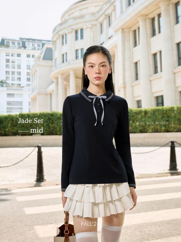 JOIE DES ROSES - Áo polo dài tay thắt nơ Jade Top